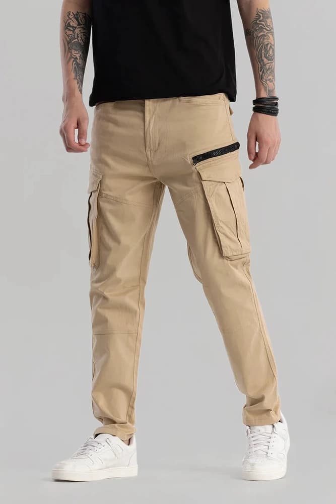 Relaxed Fit Cotton Plain Cargo Pants