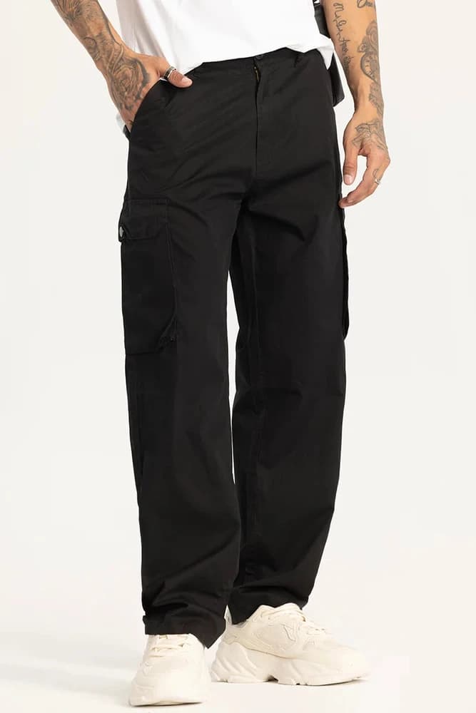 Relaxed Fit Cotton Plain Cargo Pants