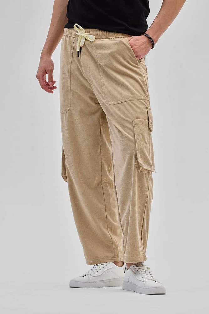Baggy Fit Polyester Textured, Self-Design Cargo Pants