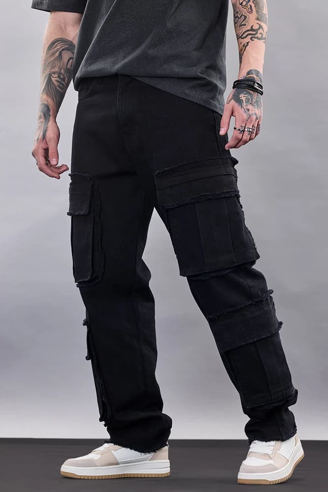 Baggy Fit Cotton Distressed Cargo Pants