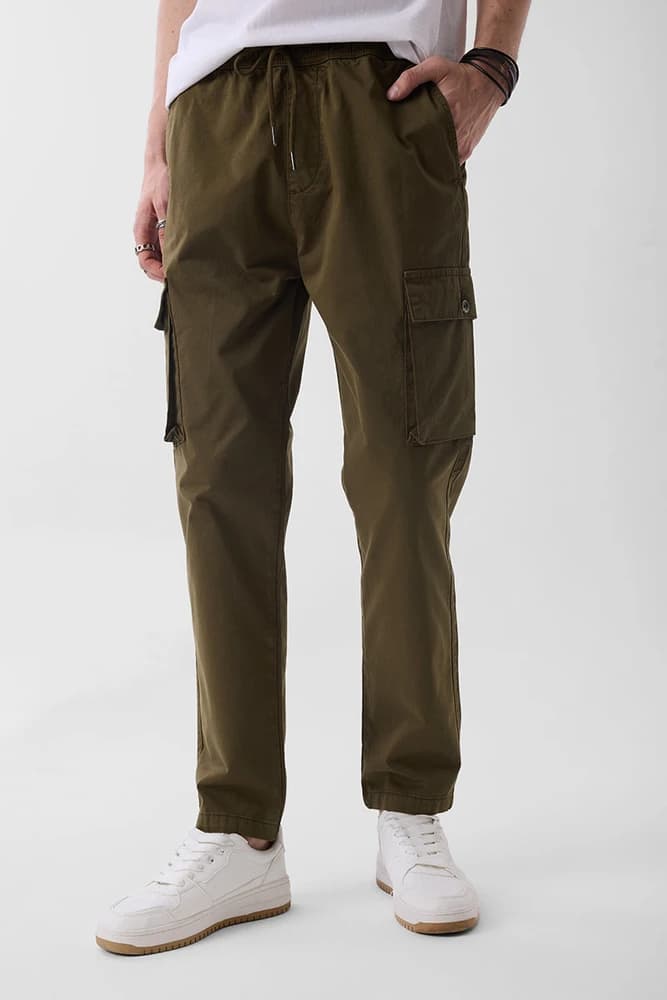 Slim Fit Cotton Plain Cargo Pants
