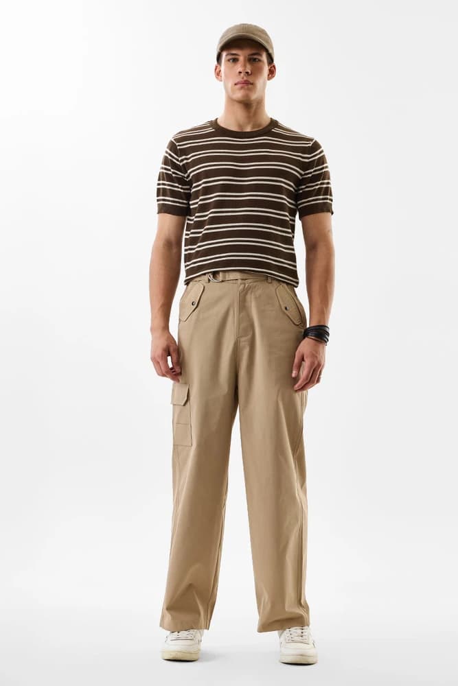 Relaxed Fit Polyester Plain Cargo Pants