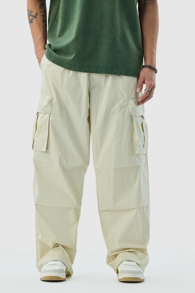 Baggy Fit Nylon Solid Cargo Pants