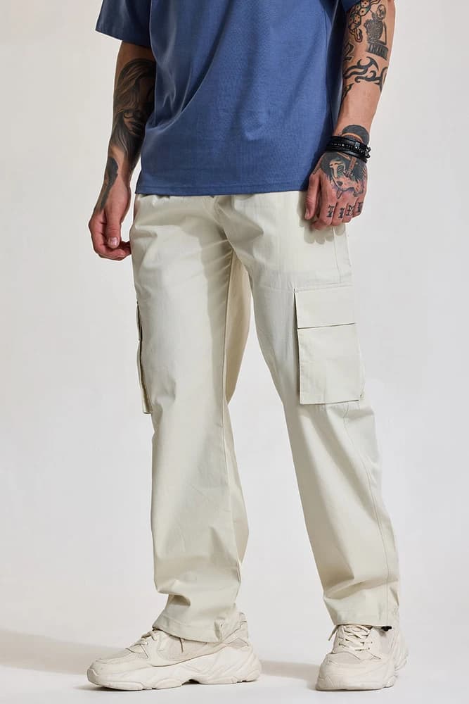 Relaxed Fit Cotton Plain Cargo Pants