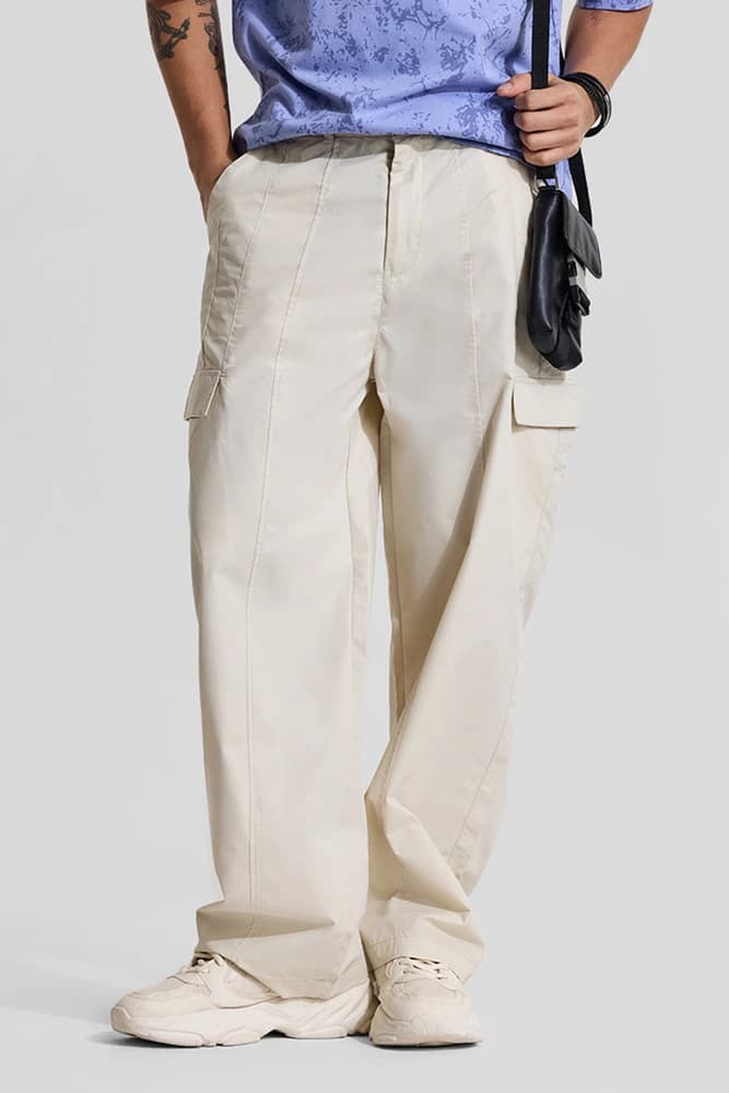 Loose Fit Cotton Plain Cargo Pants