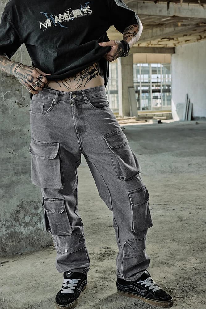 Baggy Fit Cotton Plain Cargo Pants