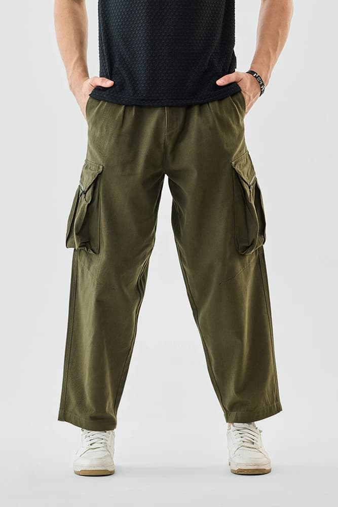 Straight Fit Cotton Plain Cargo Pants