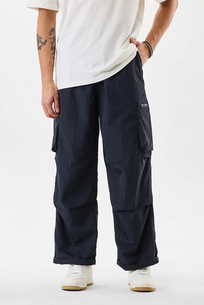 Baggy Fit Nylon Plain Cargo Pants