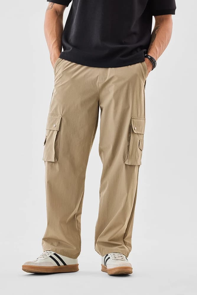 Relaxed Fit Nylon Plain Cargo Pants
