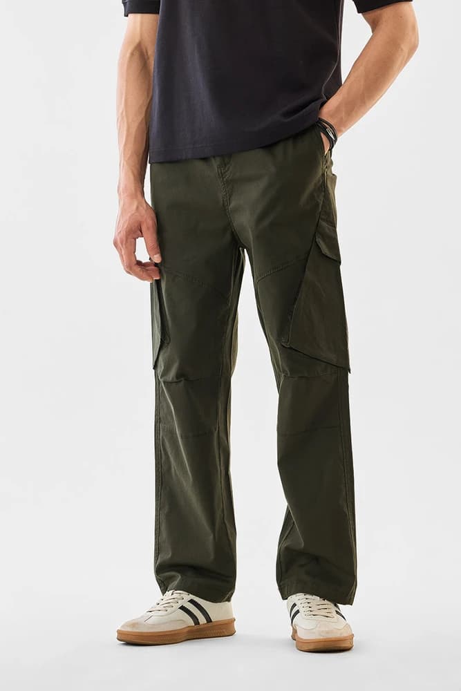 Loose Fit Cotton Plain Cargo Pants