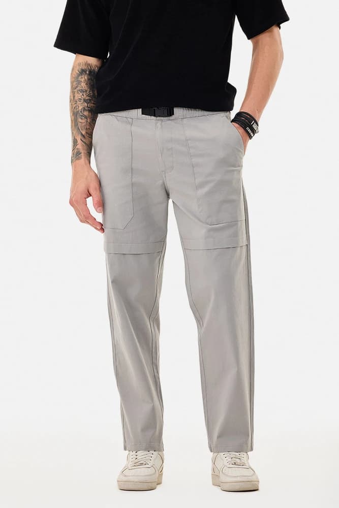 Straight Fit Cotton Plain Cargo Pants