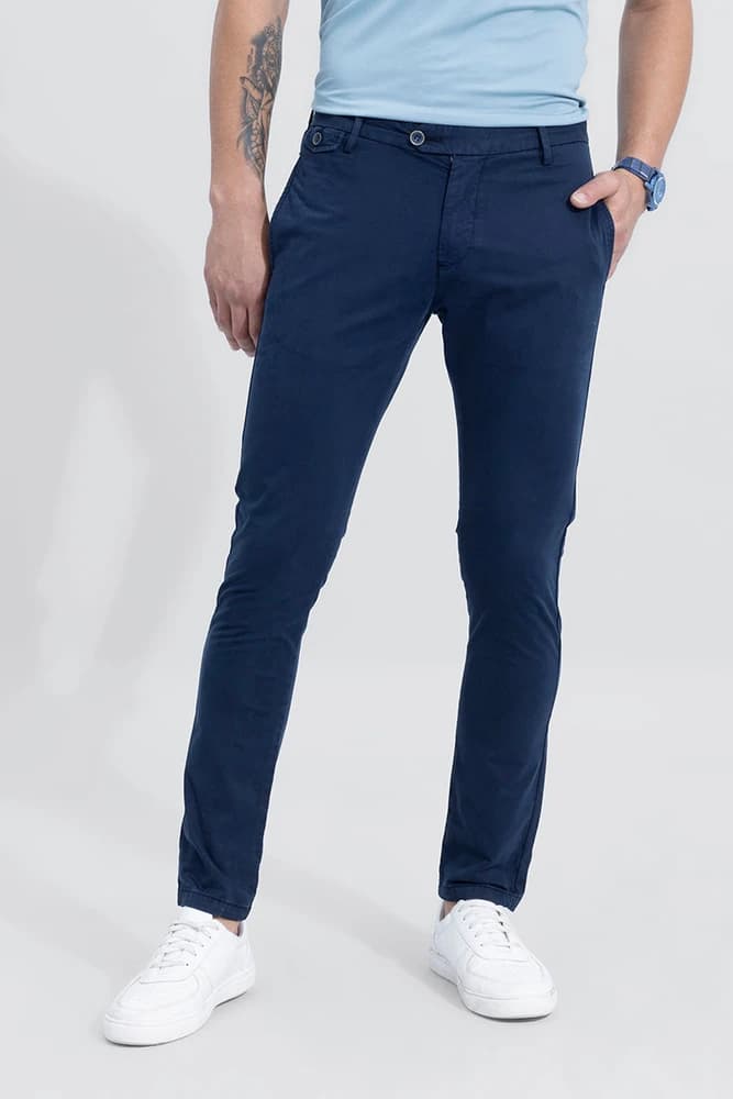 Slim Fit Cotton Plain Trousers