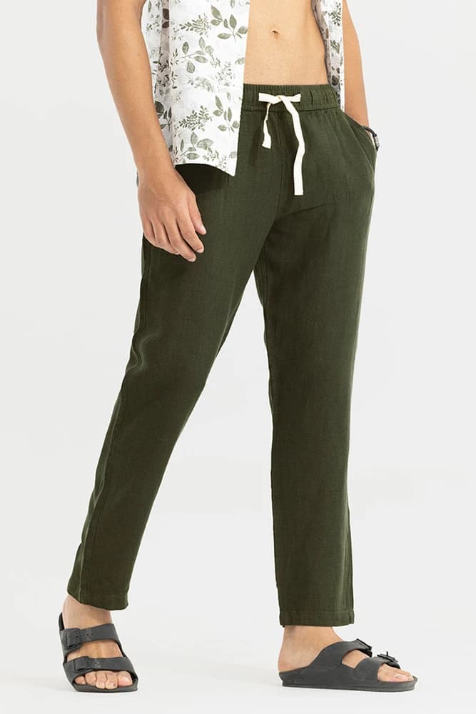 Regular Fit Linen Plain Trousers