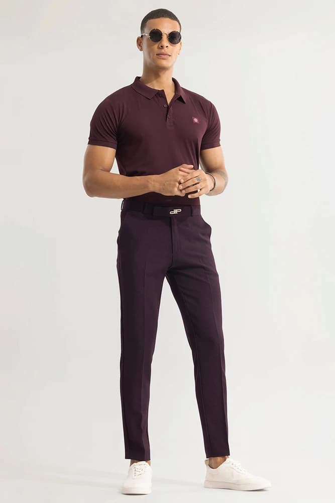 Slim Fit Polyester Textured, Plain, Self-Design Trousers