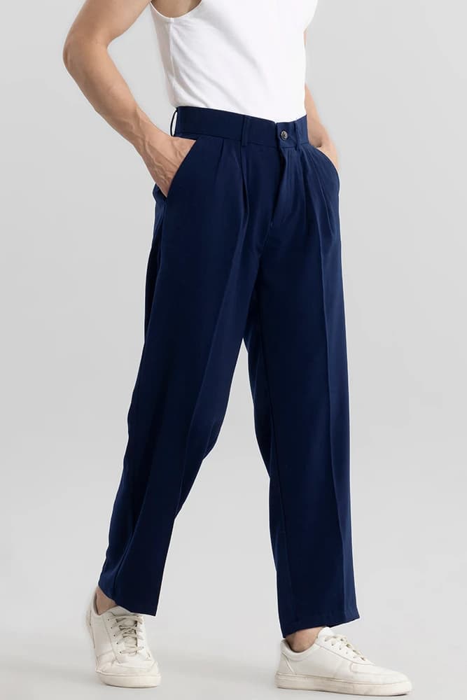 Relaxed Fit Polyester Plain Trousers