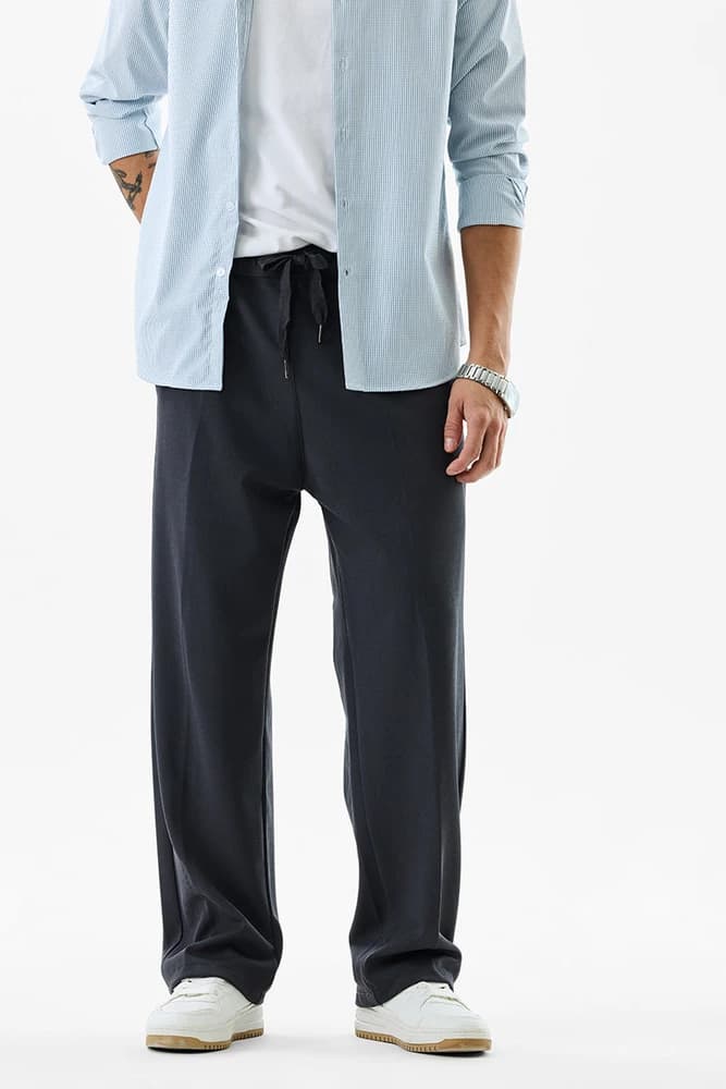 Relaxed Fit Cotton Plain Trousers