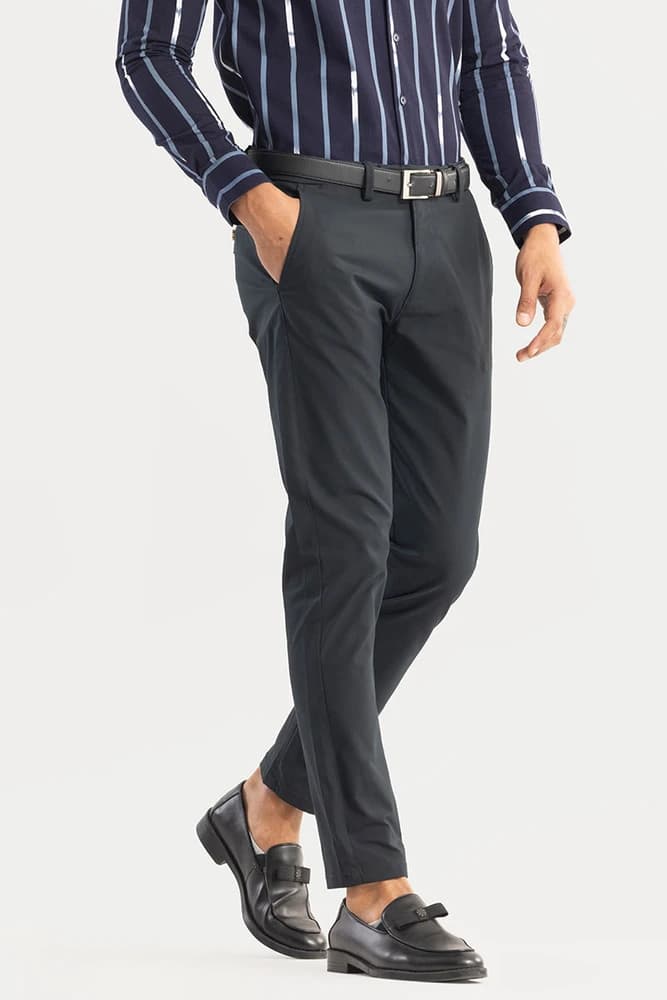Slim Fit Cotton Plain Trousers