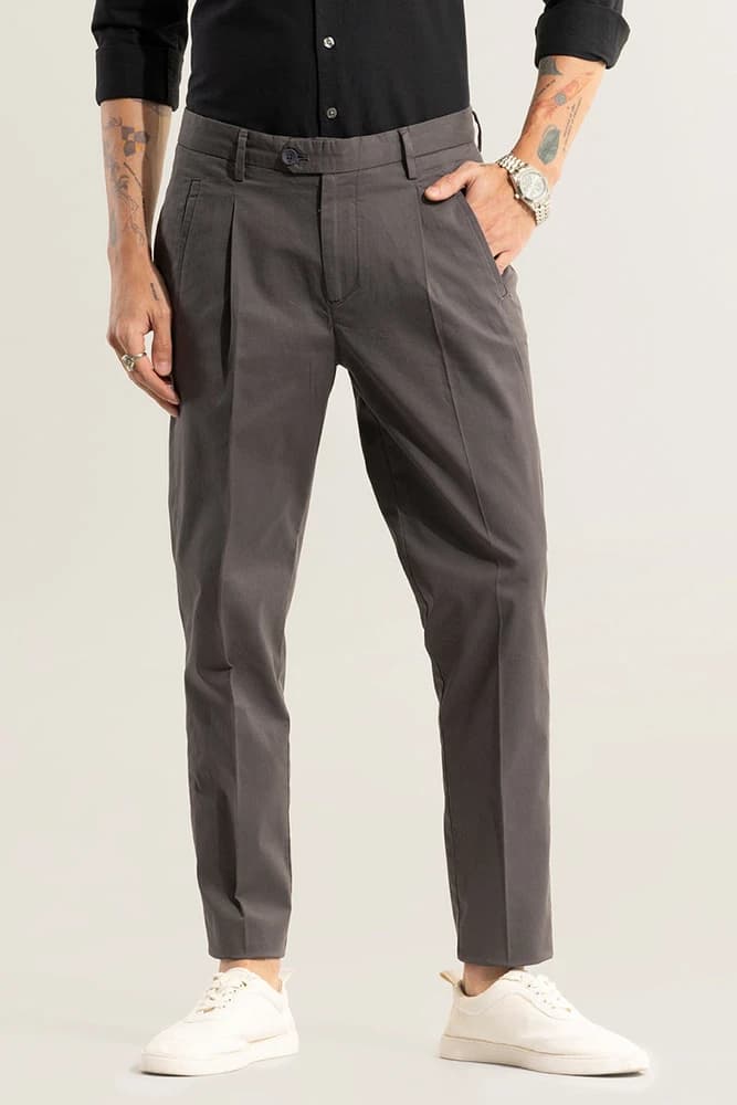 Slim Fit Cotton Plain Trousers