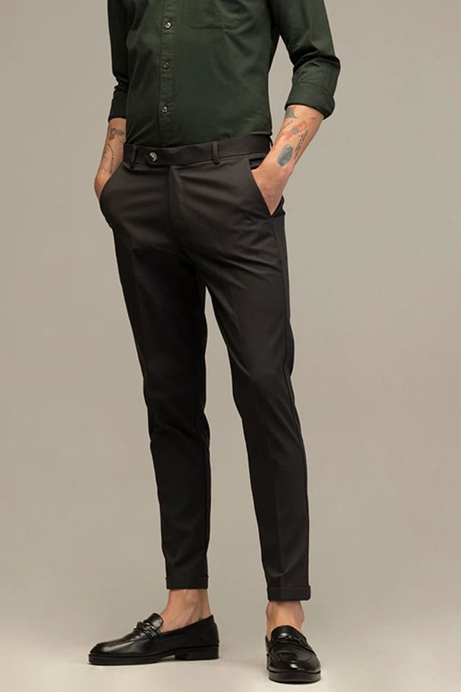 Slim Fit Cotton Plain Trousers