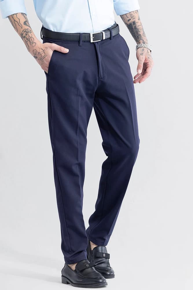 Slim Fit Cotton Plain Trousers