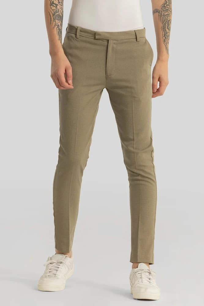 Slim Fit Polyester Plain Trousers