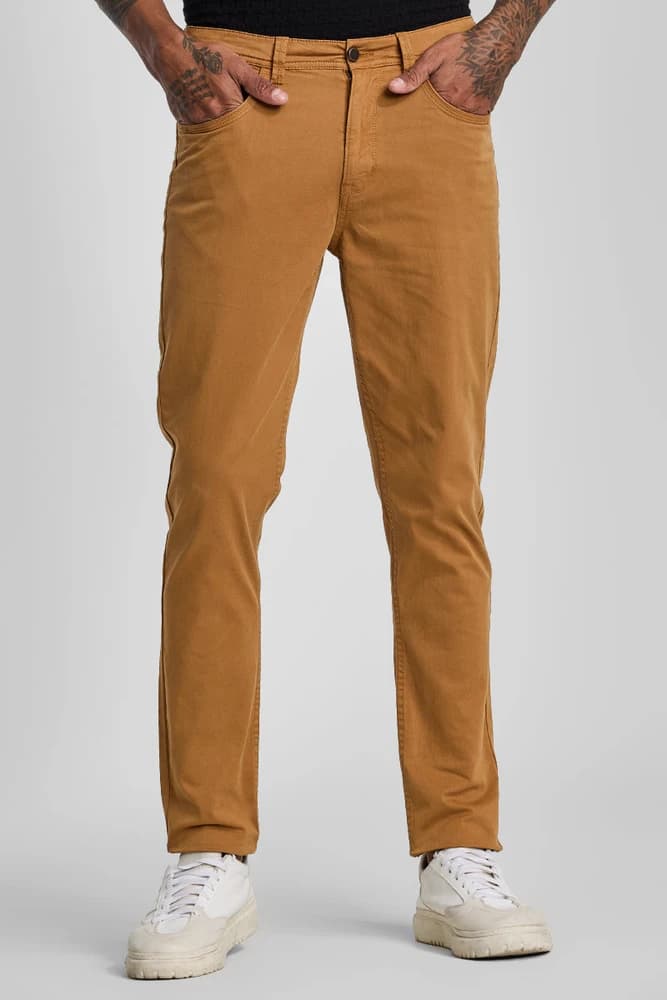 Slim Fit Cotton Plain Trousers