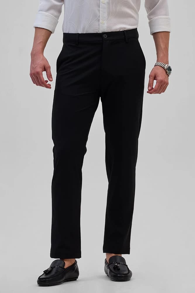 Slim Fit Polyester Plain Trousers