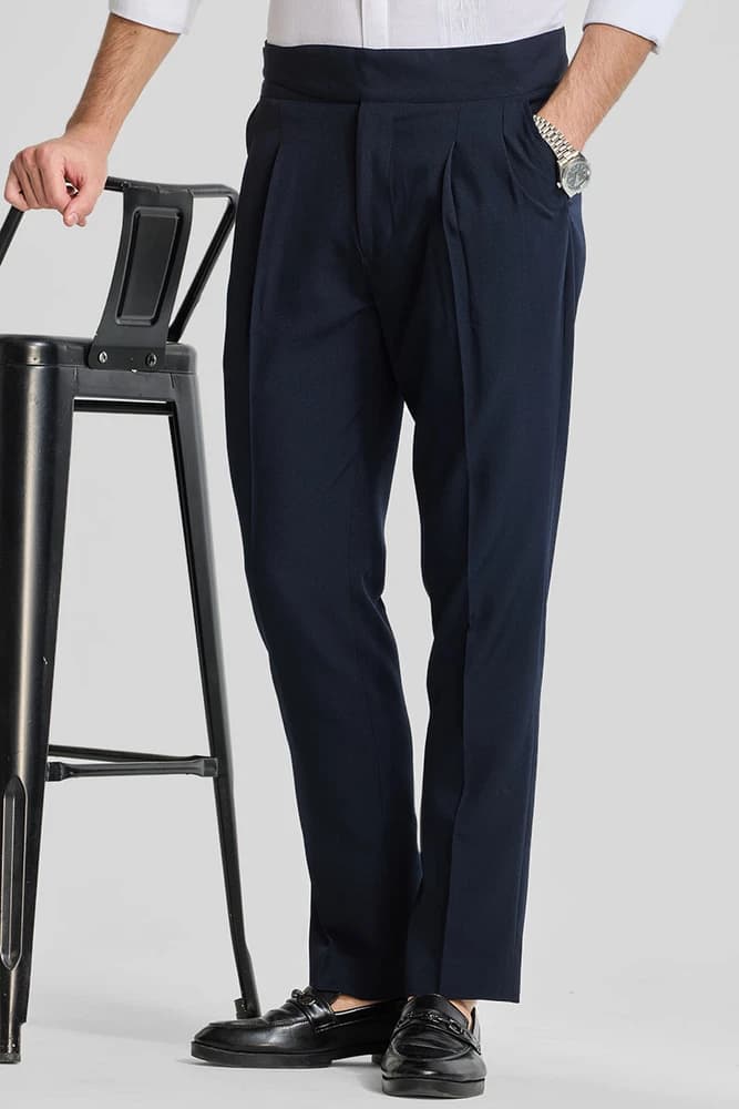 Slim Fit Polyester Plain Trousers