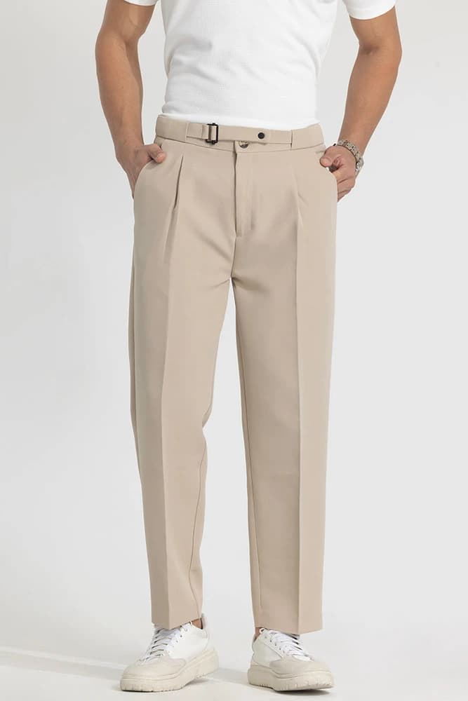 Regular Fit Polyester Plain Trousers