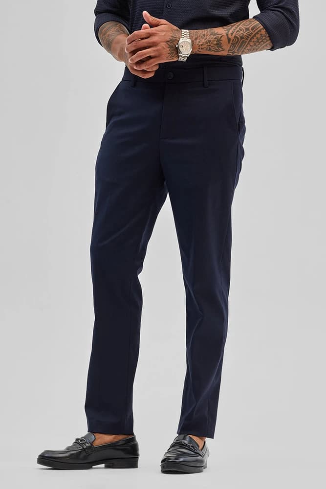 Slim Fit Polyester Plain Trousers