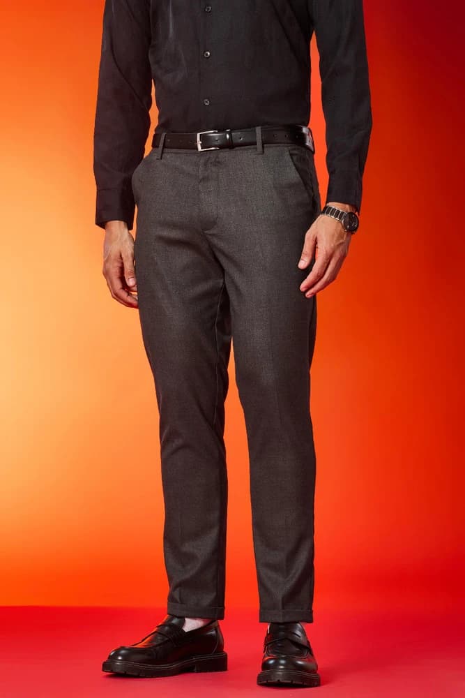 Slim Fit Polyester Self-Design, Textured Trousers