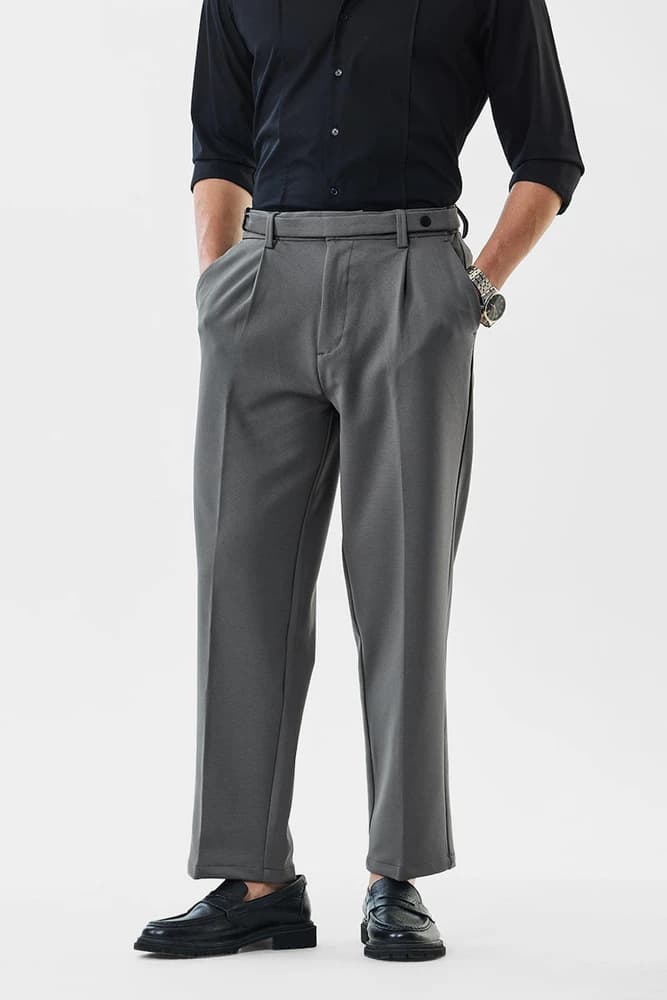 Relaxed Fit Polyester Self-Design Trousers