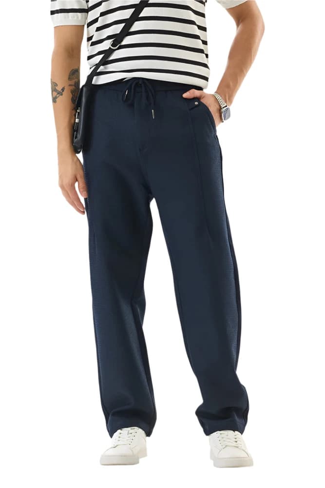 Regular Fit Polyester Textured Trousers