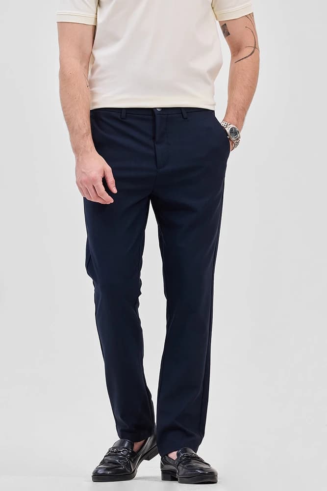 Slim Fit Polyester Plain Trousers