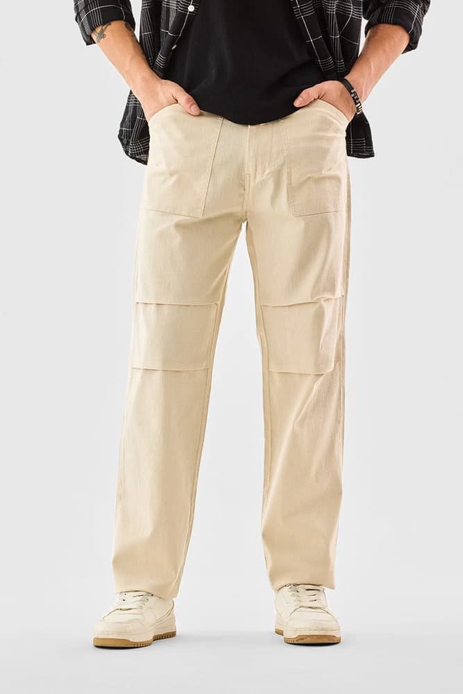 Baggy Fit Cotton Textured Trousers
