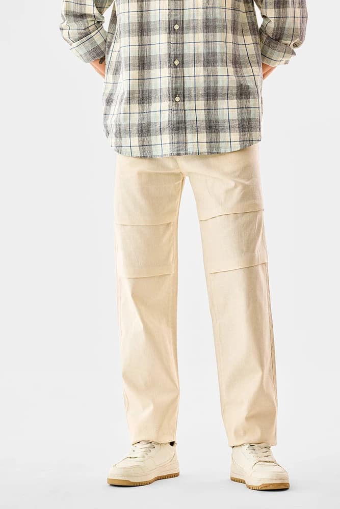 Baggy Fit Cotton Textured Trousers