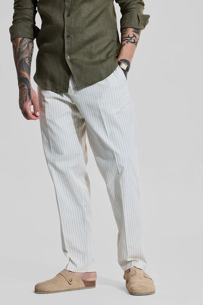 Regular Fit Polyester Stripes Trousers