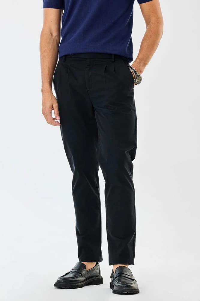 Straight Fit Cotton Plain Trousers