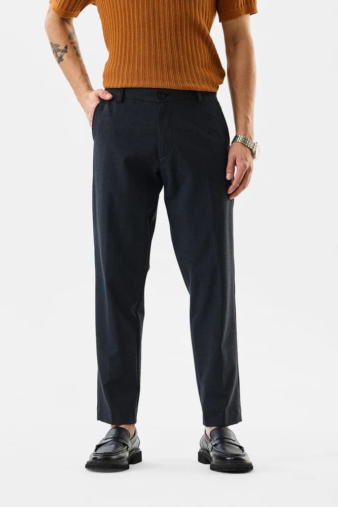 Slim Fit Polyester Self-Design Trousers