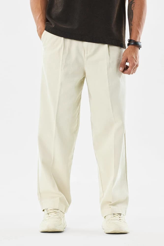 Baggy Fit Cotton Plain Trousers