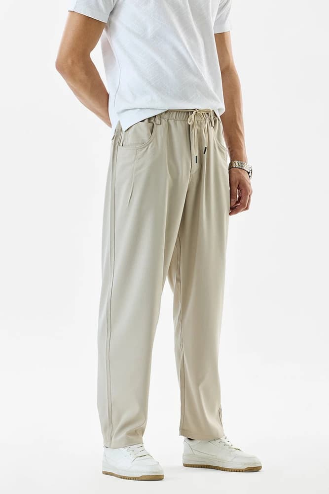 Straight Fit Polyester Plain Trousers