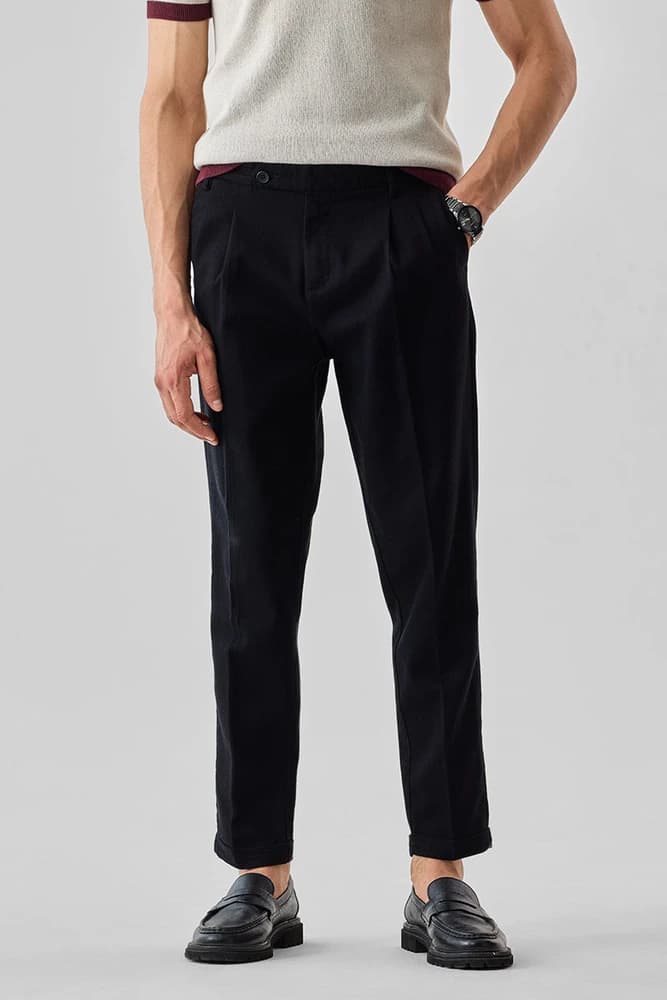 Slim Fit Cotton Self-Design Trousers