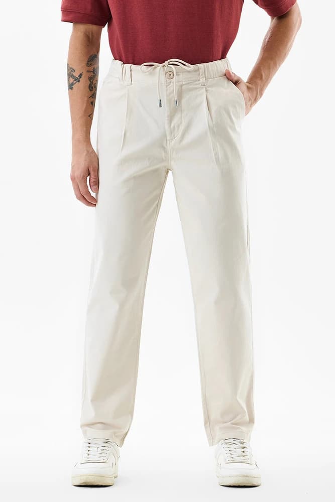 Slim Fit Cotton Plain Trousers