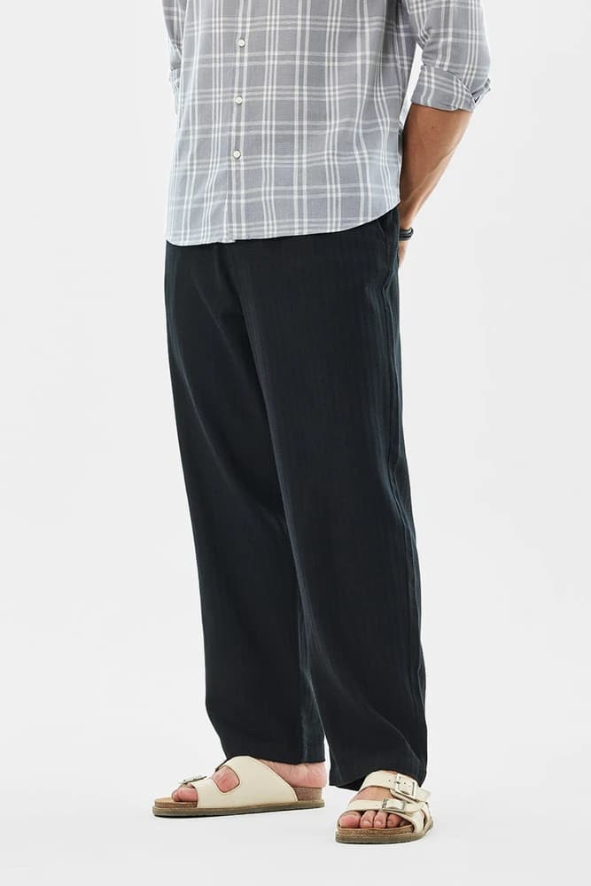 Straight Fit Cotton Stripes Trousers