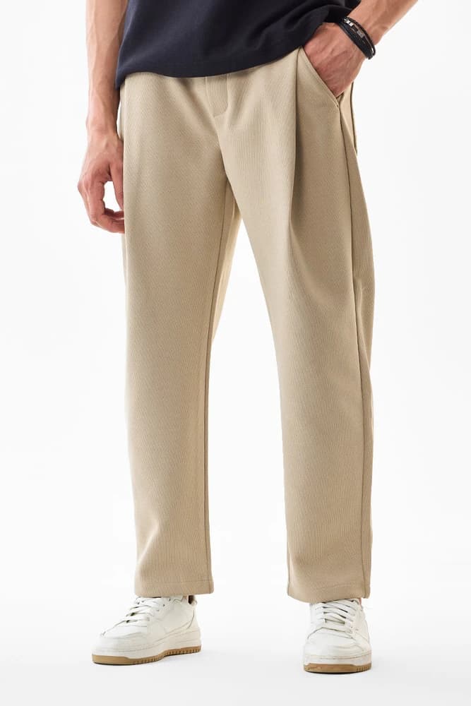 Relaxed Fit Polyester Textured Trousers