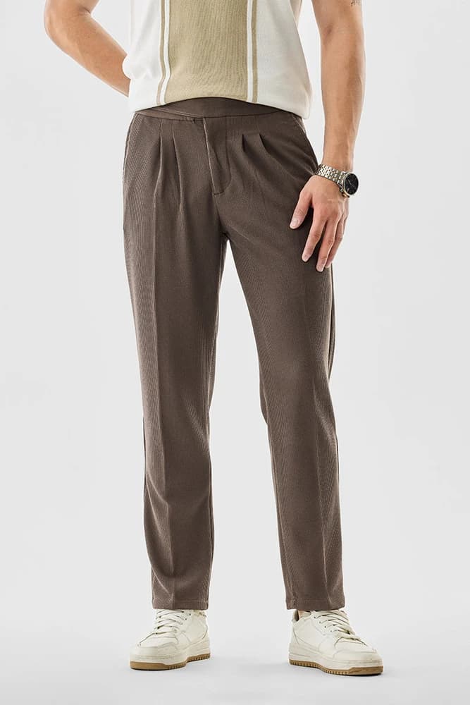 Slim Fit Polyester Textured Trousers