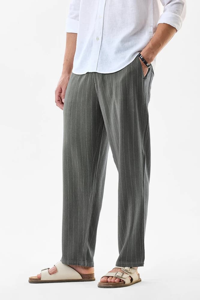 Regular Fit Linen Stripes Trousers