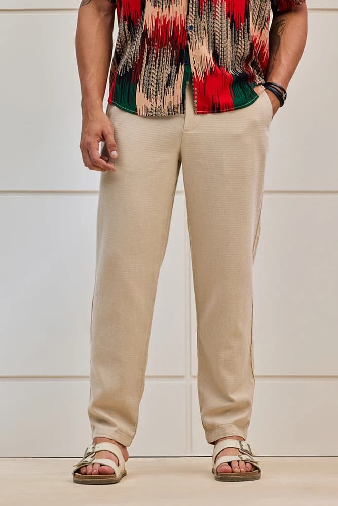 Relaxed Fit Cotton Textured Trousers