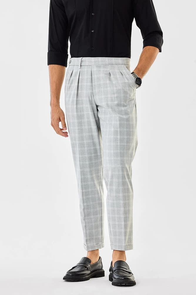 Slim Fit Polyester Checks Trousers