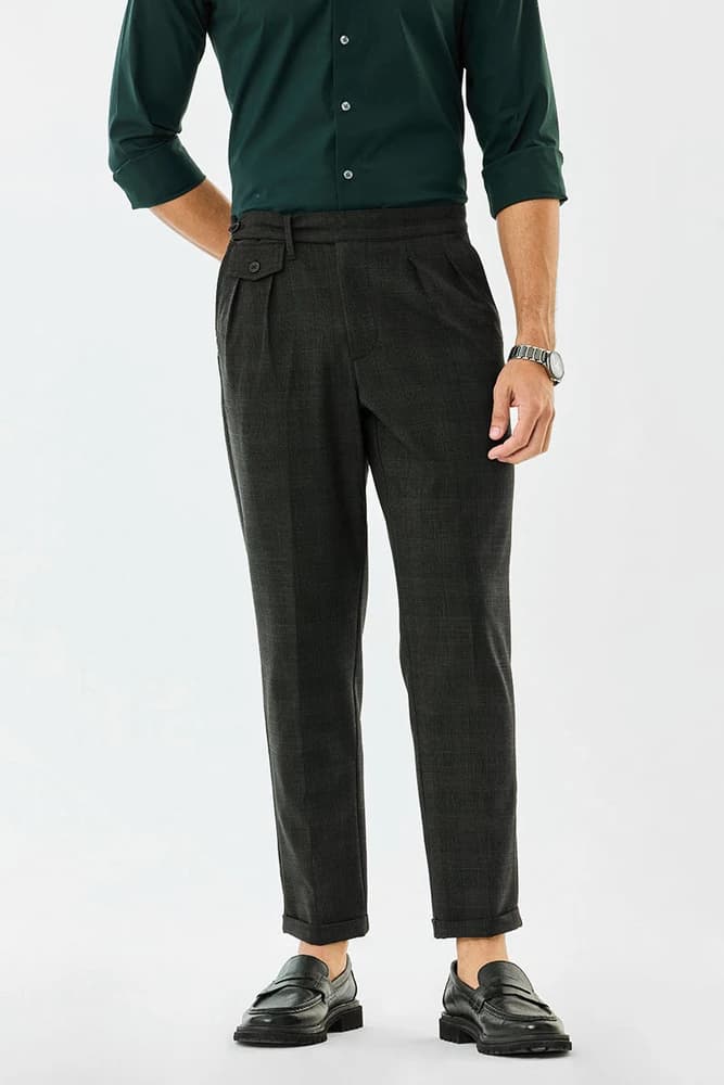 Slim Fit Polyester Self-Design Trousers